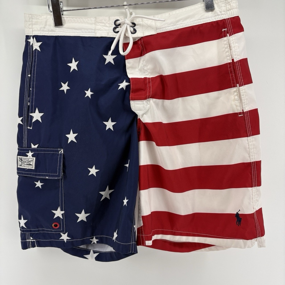 Polo Ralph Lauren Men's Swim Trunks Swim Shorts - Stars & Stripes USA flag print